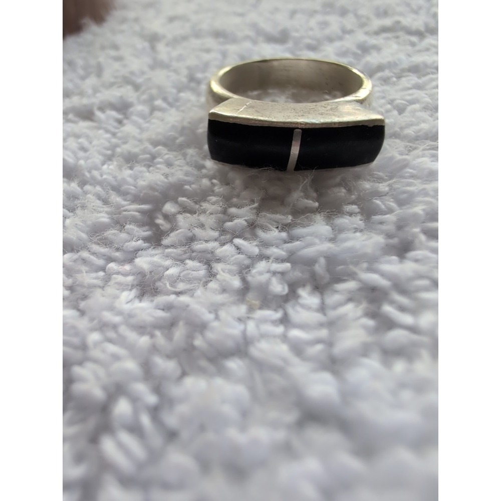 925 Sterling Silver Black Onyx Gemstone Ring Size 7 Heavy Ring